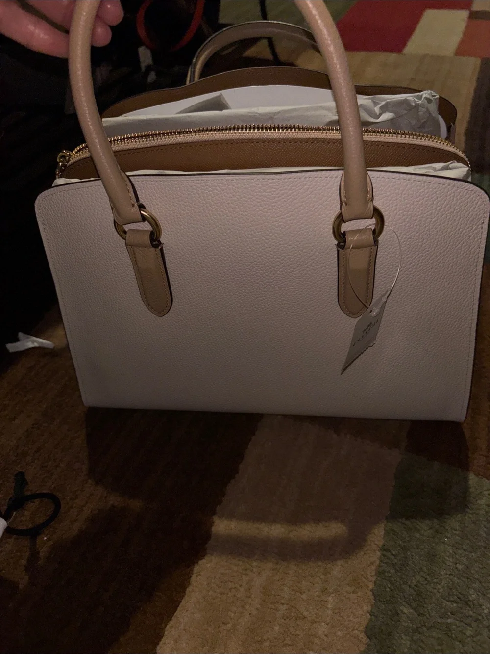 Coach Two-Tone Pebble Leather Satchel in Light Pink and Beige